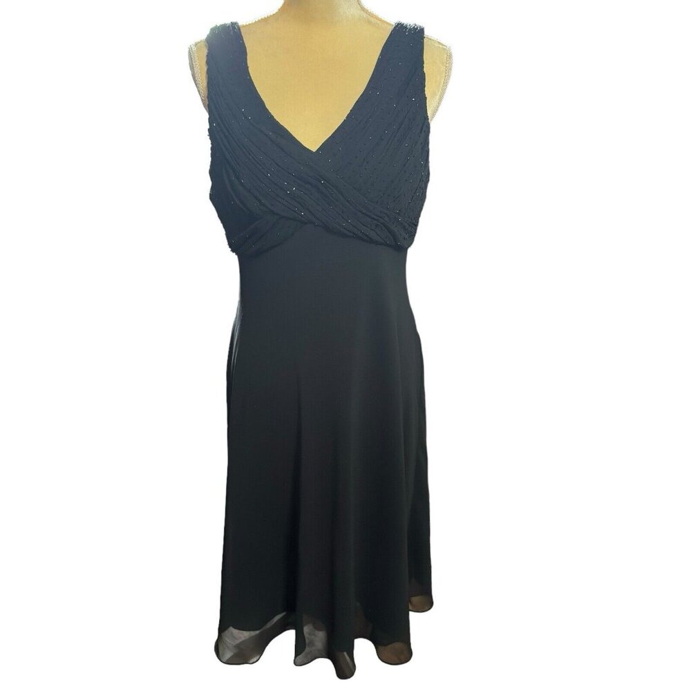 Adrianna Papell Womens Black Beaded Maxi V Neck Evening Dress Gown 12 Fairy